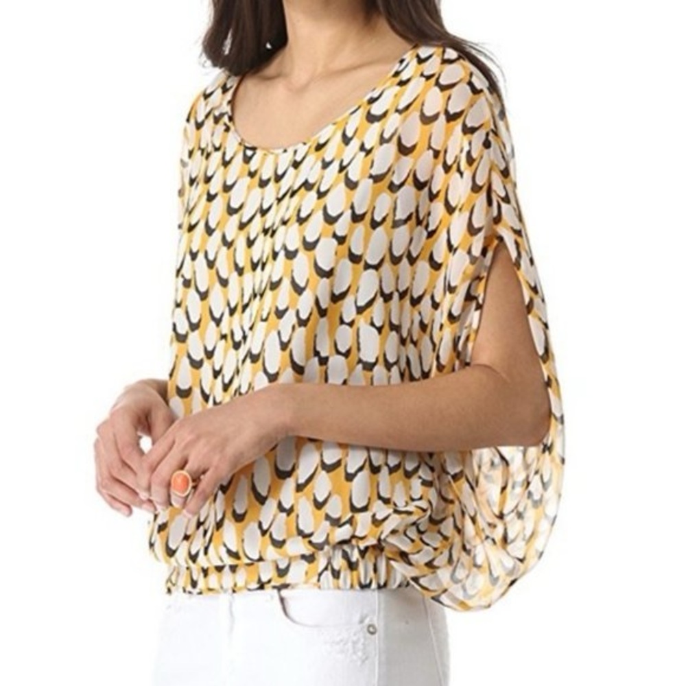 Diane Von Furstenberg The Robyn Yellow, Black & Cream Printed Dolman Blouse